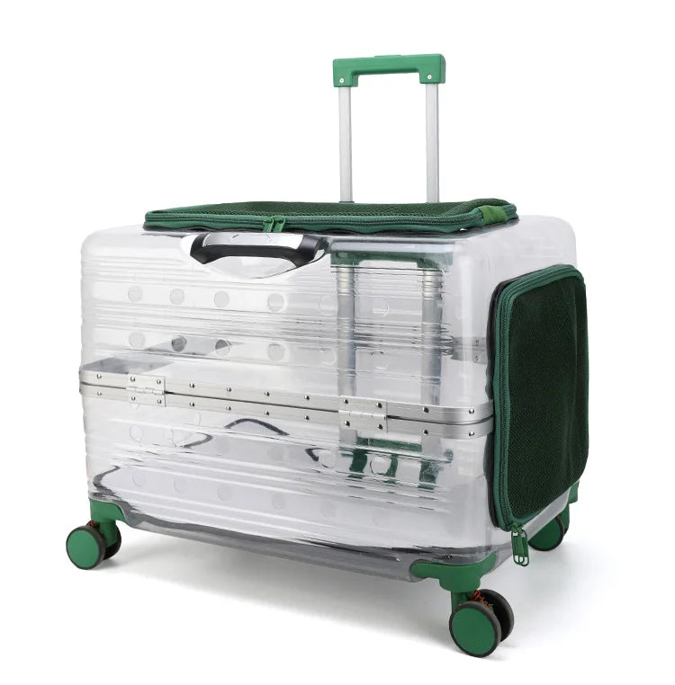 2026 Large Capacity Transparent Pet Suitcase Portable Stroller Double Medium To Large Pets Cat Outdoor Travel Bag