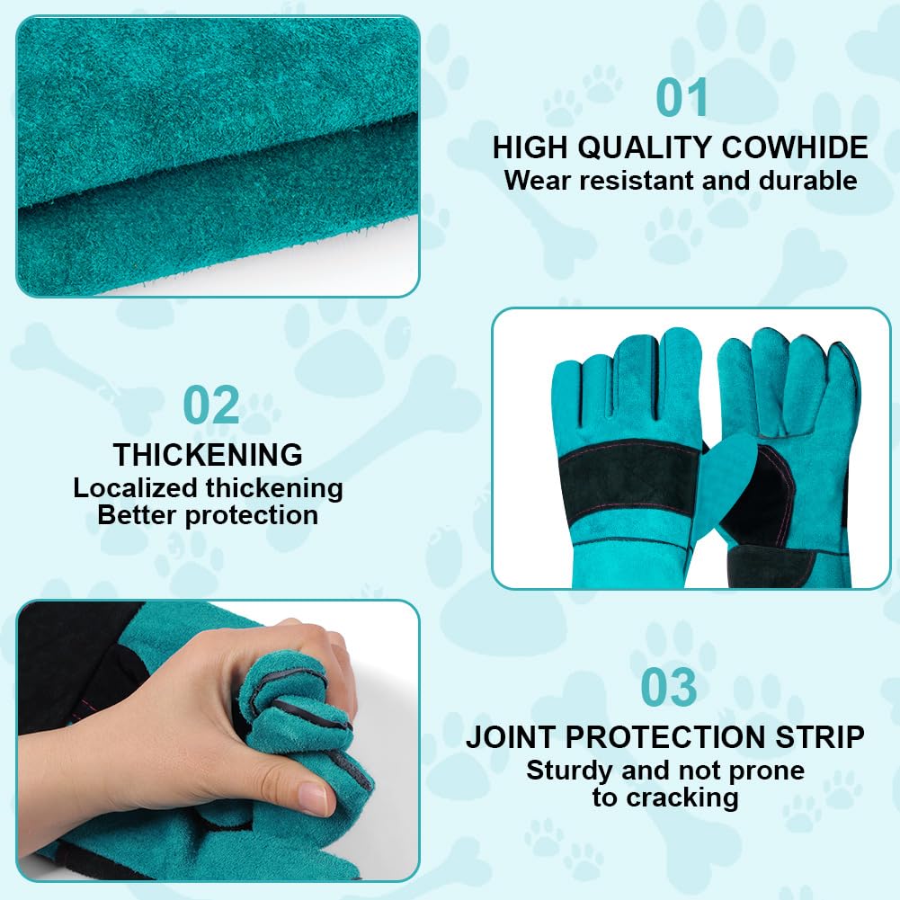 Animal Handling Gloves Bite Proof, 60cm Leather Anti Bite Gloves Full Arm Protective, Anti Scratch Cut Gauntlet for Animal Grooming Bathing Dogs Cats Hamster Parrot