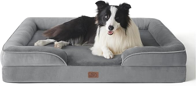 Washable Orthopedic Dog Beds and Couch with Removable Flannel Cover, Waterproof Dog Pillow with U-Shape Bolster, Grey Squre Pet Bed.