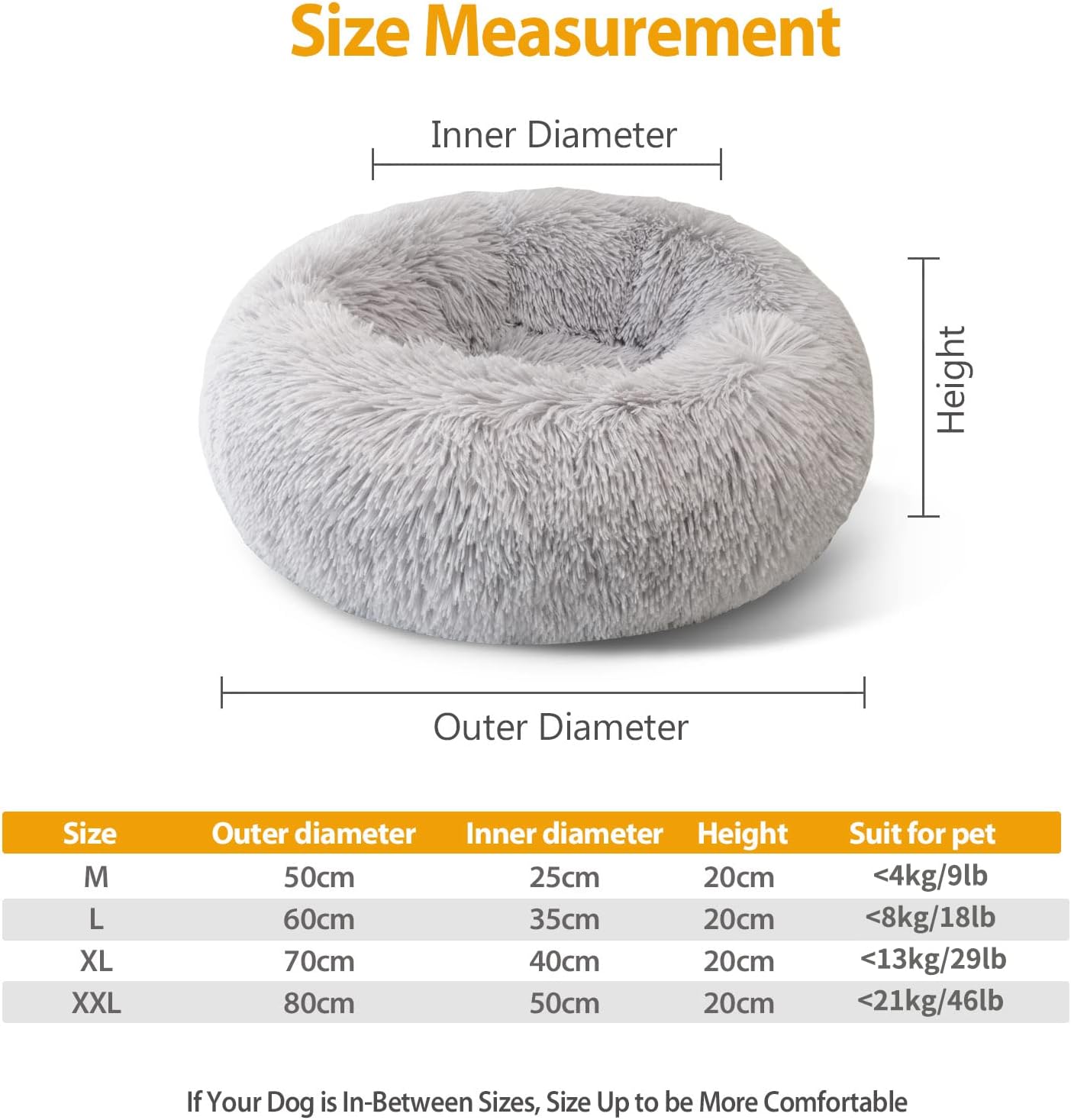 Dog Bed, Calming Round Dog Cat Bed Soft and Fluffy Cuddler Pet Cushion Self-Warming Puppy Beds Machine Washable,