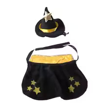 1 Set Halloween Pet Cat Witch Costume Black Cape Wizard Hat Moon Star Cloak for Small Medium Dogs Party Cosplay