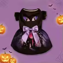Halloween Black Cat Eyes Dog Tutu Dress Purple Satin Bow Puppy Girl Princess Skirt Pet Cosplay Costume For Small Medium Dogs Cat