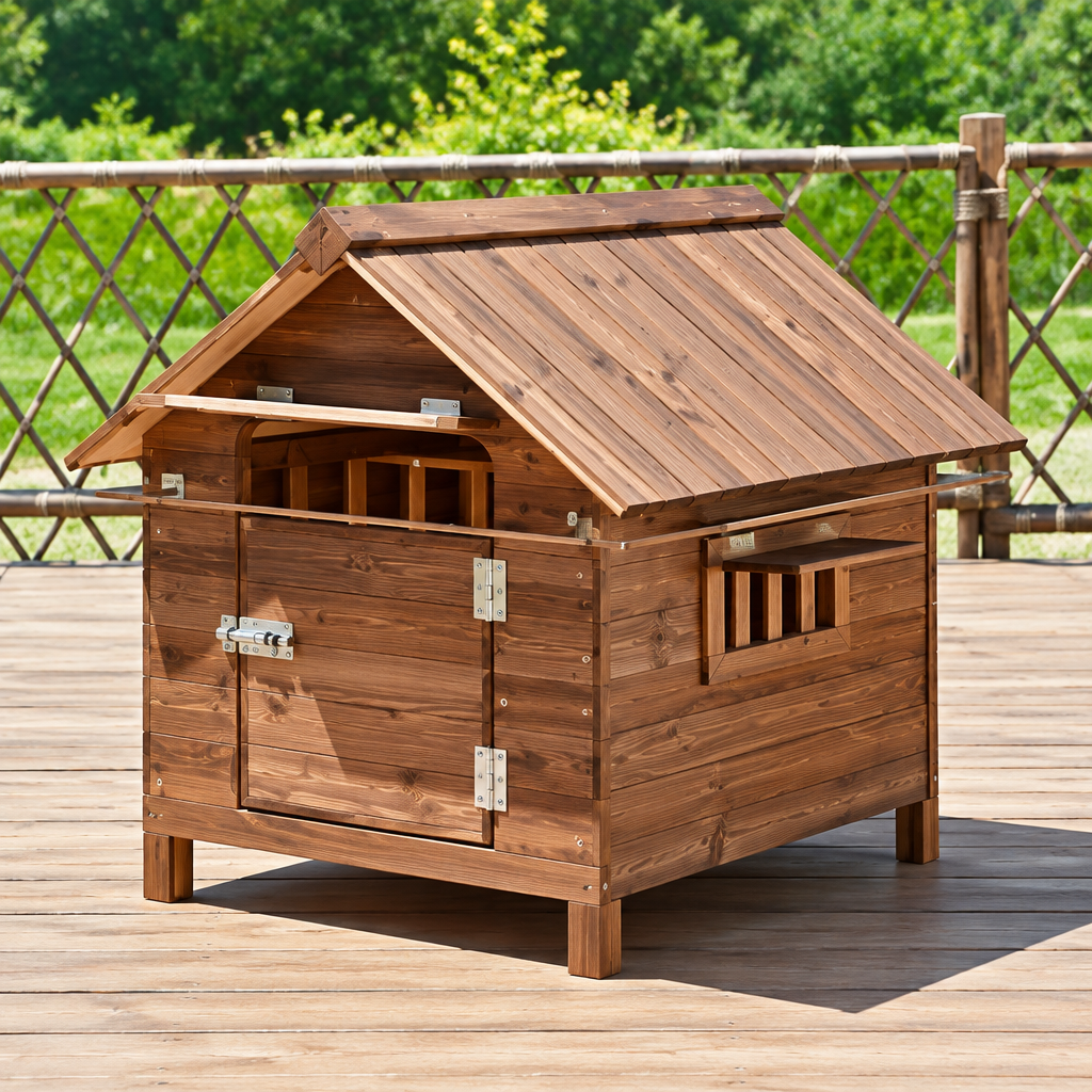 solid wood rainproof sunscreen pet kennel outdoor dog house all sizes UK Happy Furry