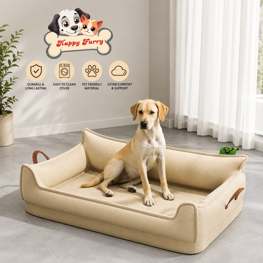 Orthopedic Leather Dog Bed Sofa | Waterproof Macine Washable | Happy Furry UK