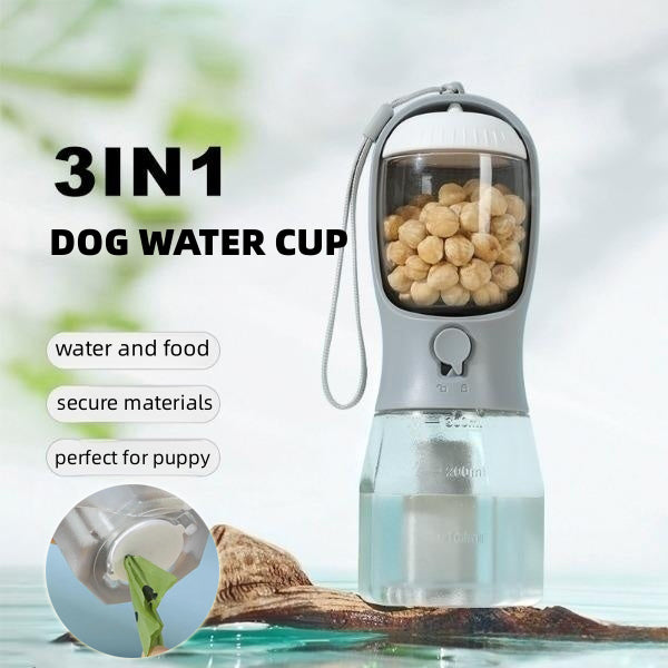 Dog Water Cup Drinking Food Garbage Bag Three-in-one Portable Small Multi-functional Pet Cups – 3-in-1 portable dog water cup with food and waste bag holder