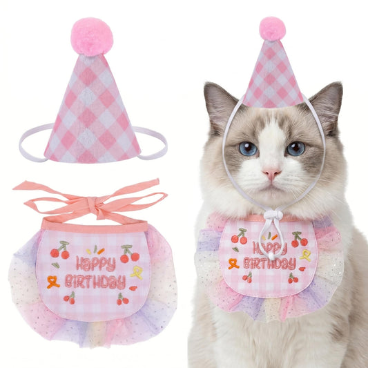 cat princess tutu dress birthday hat scarf set small pet party UK Happy Furry