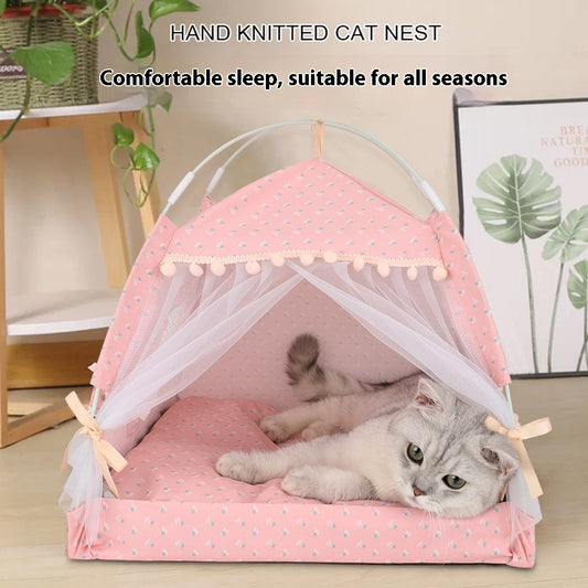 cat nest kennel summer semi closed foldable outdoor tent UK Happy Furry