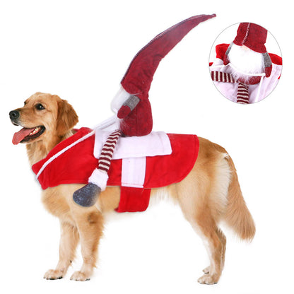 Christmas riding transformation costume for dogs and cats in a festive and comfortable design.