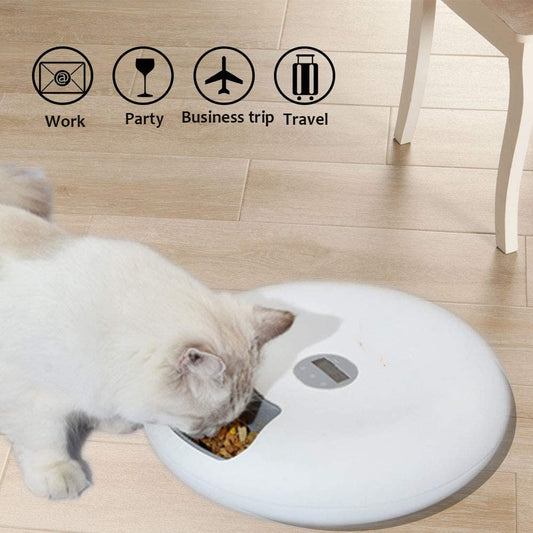 automatic timed pet feeder cats 6 meals USB powered UK Happy Furry