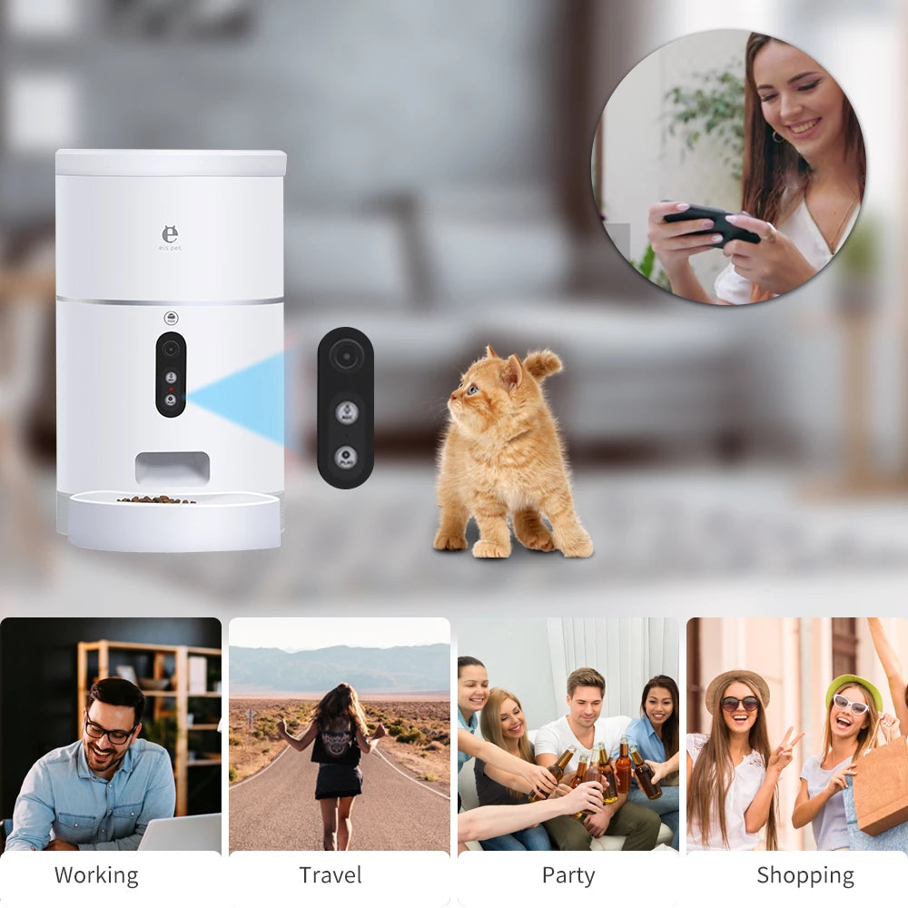 pet dog cat food dispenser bowl camera wide angle APP control UK Happy Furry
