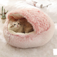 2 in 1 round plush warm winter dog cat bed house UK Happy Furry