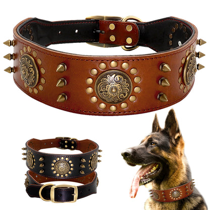 leather stud dog collar large anti bite studded UK Happy Furry