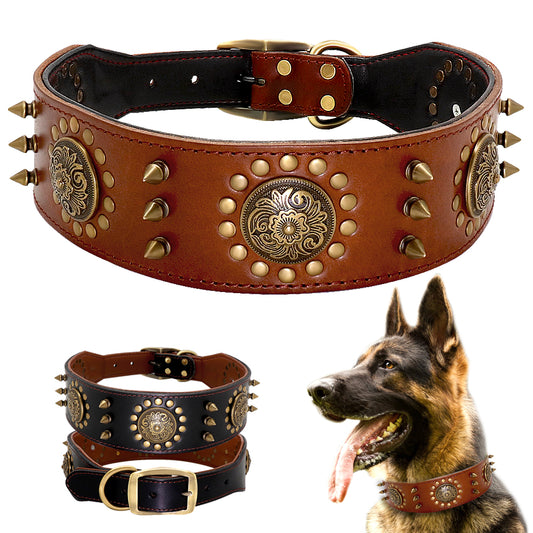 leather stud dog collar large anti bite studded UK Happy Furry