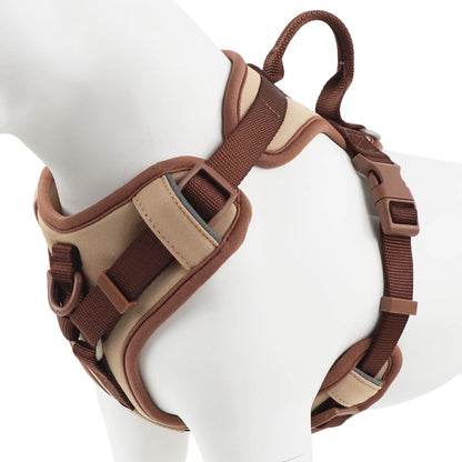 luxury chocolate no pull dog harness adjustable personalised chest strap large small UK Happy Furry