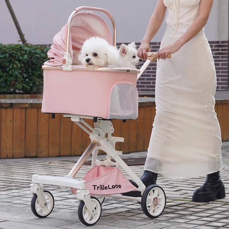 luxury PU leather pet stroller foldable lightweight dog cat travel outdoor UK Happy Furry