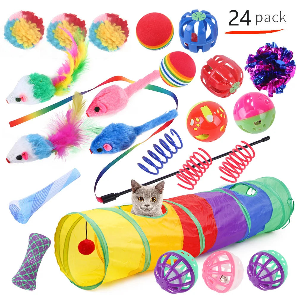 cat toy variety set 12 24 piece kitten wand sisal mouse bell ball UK Happy Furry