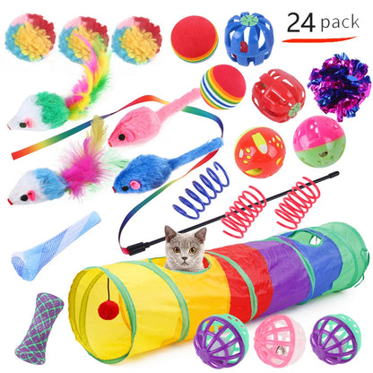 cat toy variety set 12 24 piece kitten wand sisal mouse bell ball UK Happy Furry