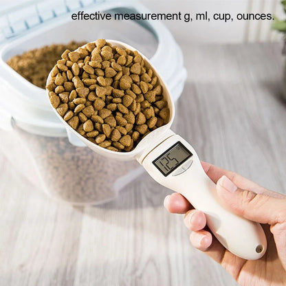 digital pet food measuring scoop scale LED dog cat portion UK Happy Furry