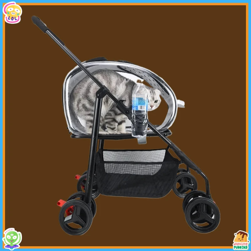 4 wheel pet jogger stroller 2026 foldable travel carrier small medium dogs cats UK Happy Furry