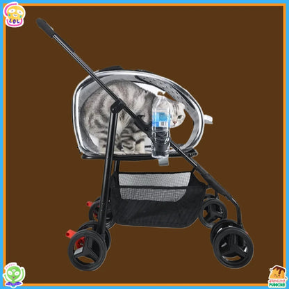 4 wheel pet jogger stroller 2026 foldable travel carrier small medium dogs cats UK Happy Furry