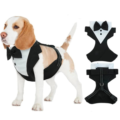 dog tuxedo bow tie harness wedding birthday costume vest small medium dogs UK Happy Furry