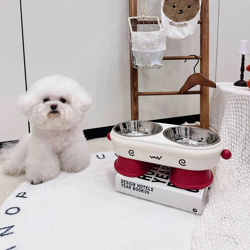 elevated stainless steel pet bowl anti slip anti tip 2 in 1 dog cat UK Happy Furry