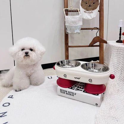 elevated stainless steel pet bowl anti slip anti tip 2 in 1 dog cat UK Happy Furry