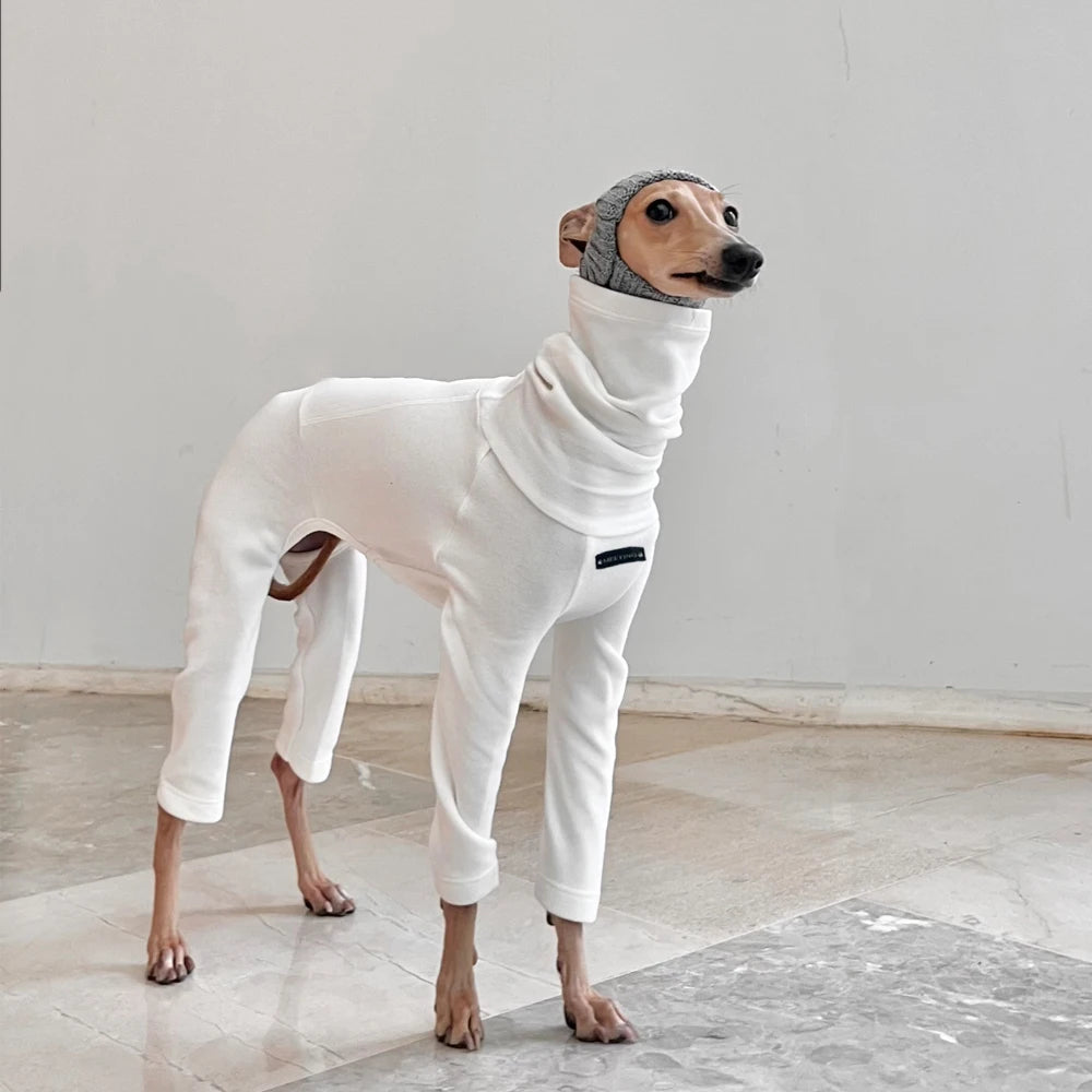 4-legged Cotton White Jumpsuit for Italian Greyhound Wellingtonian Spring High Neck Sweatshirt Winter Undercoat for Whippet