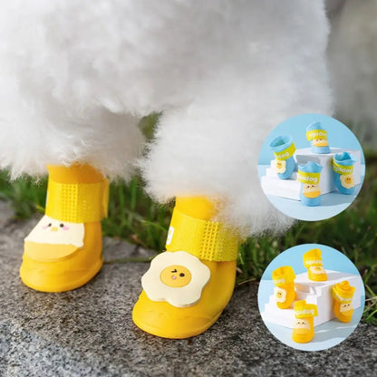 4pcs cartoon cute pet silicone rain boot anti slip waterproof UK Happy Furry