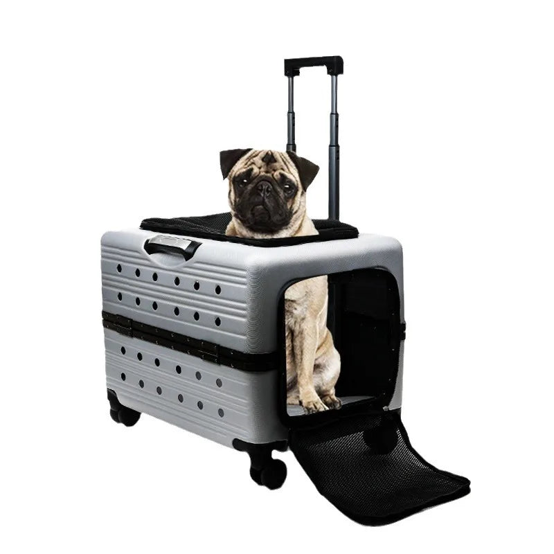 2026 Large Capacity Transparent Pet Suitcase Portable Stroller Double Medium To Large Pets Cat Outdoor Travel Bag