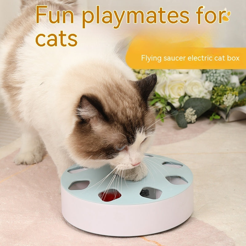 cat teaser toy UFO rotating feather relieving stuffy UK Happy Furry
