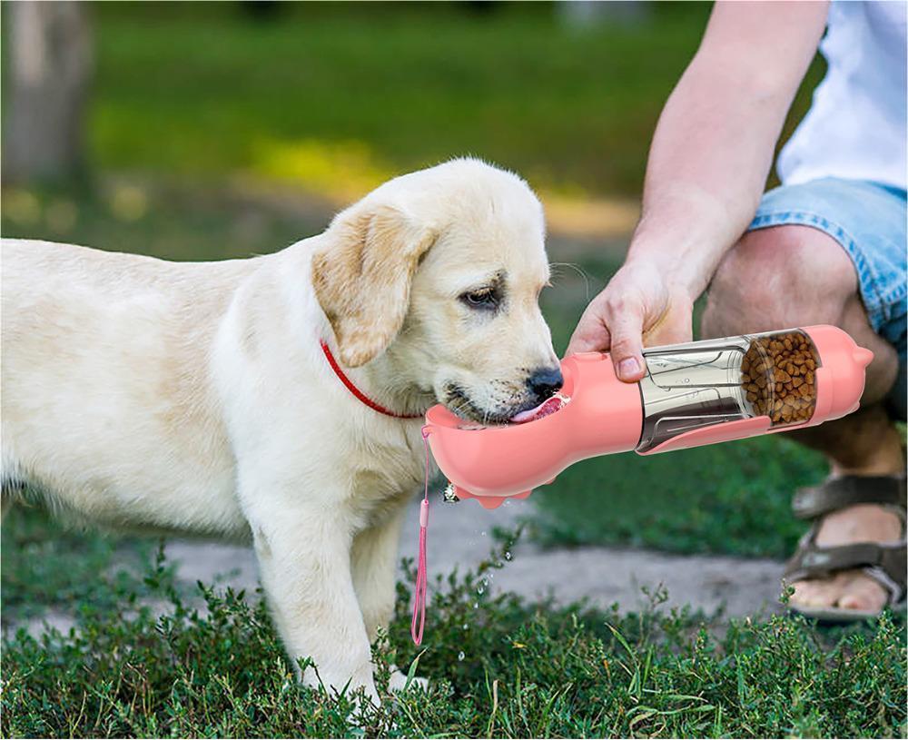 Pet Water Bottle Feeder Bowl Garbage Bag Storage Portable Pet Outdoor Travel 3 In 1 – 3-in-1 portable pet water bottle, feeder bowl and waste bag storage