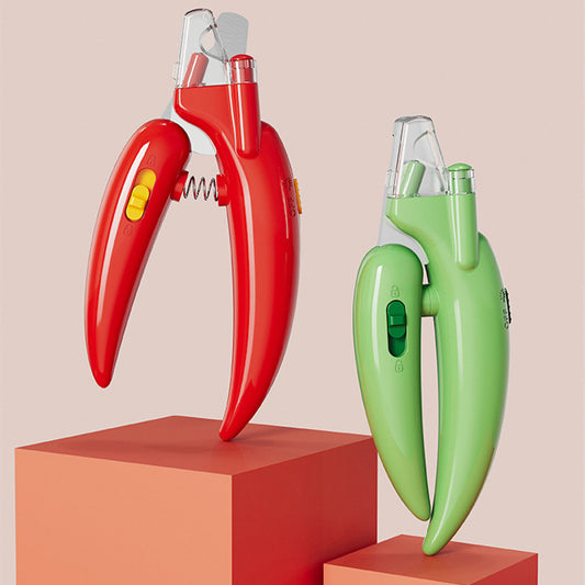small chilli shaped cat dog nail clippers LED light UK Happy Furry