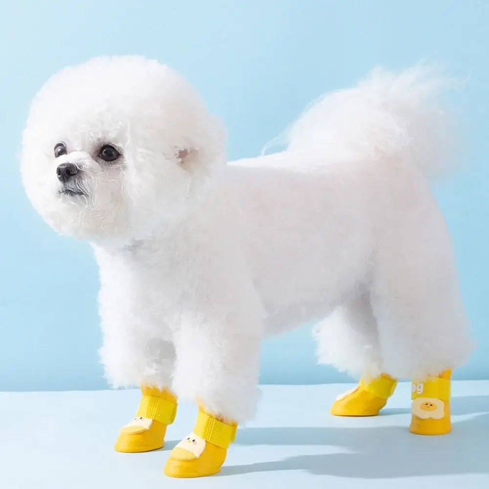 4Pcs Cartoon Cute Pet Silicone Rain Boot Portable Dog Shoes Anti Slip Waterproof Foot Cover Outdoor Pet Paw Protector Pet Shoes   | FREE SHOPPING