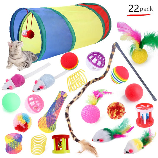 12-24pcs Set Pet Kitten Toys Variety Cat Toy Combination Set Cat Toy Funny Cat Stick Sisal Mouse Bell Ball Cat Supplies   | FREE SHIPPING