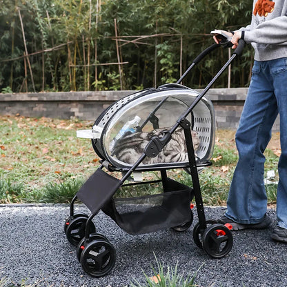 2026 New Pet Stroller 4-Wheel Foldable Jogger for Small Medium Dogs Cats, Lightweight Travel Carrier with Detachable Basket