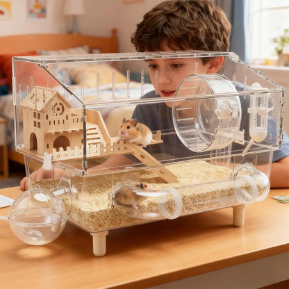 large syrian hamster cage deluxe double layer transparent acrylic house UK Happy Furry