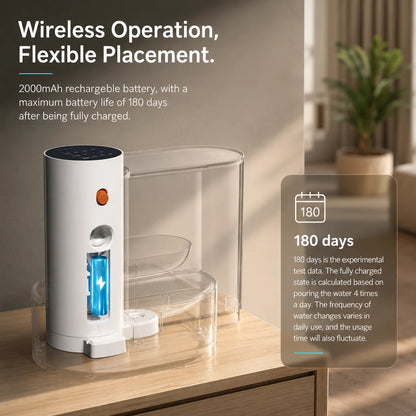 Smart Pet Water Fountain,3L Wireless Cat Water Fountain No Filter,Battery Operated Ultra Silent Cat Fountain Rechargeable