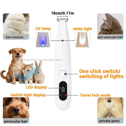 New LED/UV light dog paw trimmer fully waterproof pet hair trimmer with LED anti misoperation display screen dog and cat trimmer