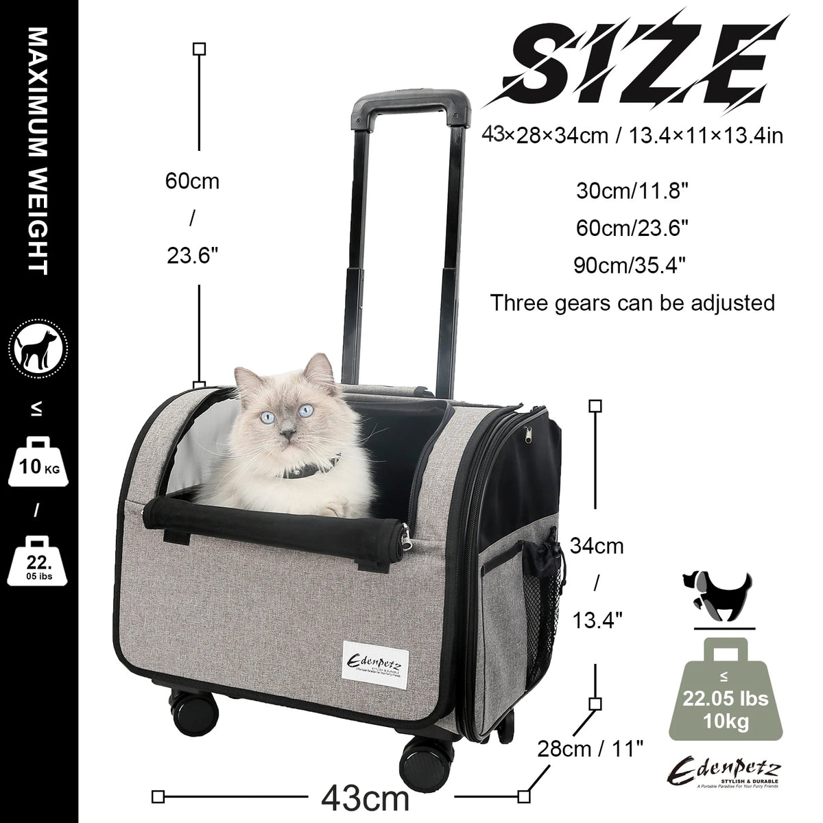 premium pet trolley rolling luggage suitcase 4 wheel dog cat travel carrier UK Happy Furry