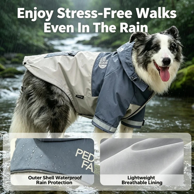 Lightweight Dog Rain Jacket Water‑Repellent Windproof Coat with Reflective Strip Drawstring Adjustable Outdoor Pet Clothes