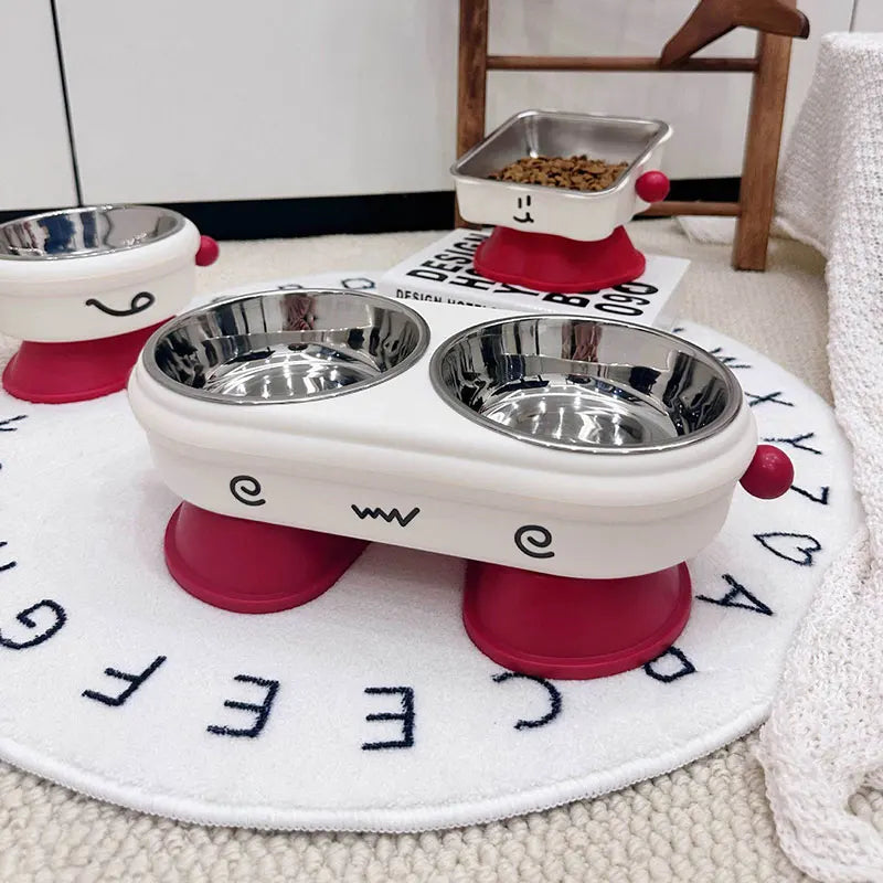 Elevated Stainless Steel Pet Bowl, Anti-Slip Anti-Tip Neck Protection Design, 2-in-1 Feeding and Watering Bowl for Cats and Dogs