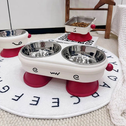 Elevated Stainless Steel Pet Bowl, Anti-Slip Anti-Tip Neck Protection Design, 2-in-1 Feeding and Watering Bowl for Cats and Dogs