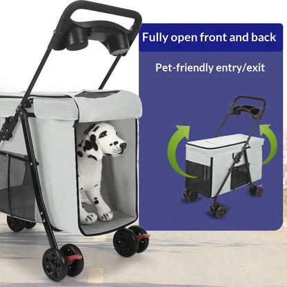 Large Dog Pet Stroller Foldable Multifunctional Outdoor All Terrain Portable Travel Carrier Dog Stroller Cat Stroller Dog Cart