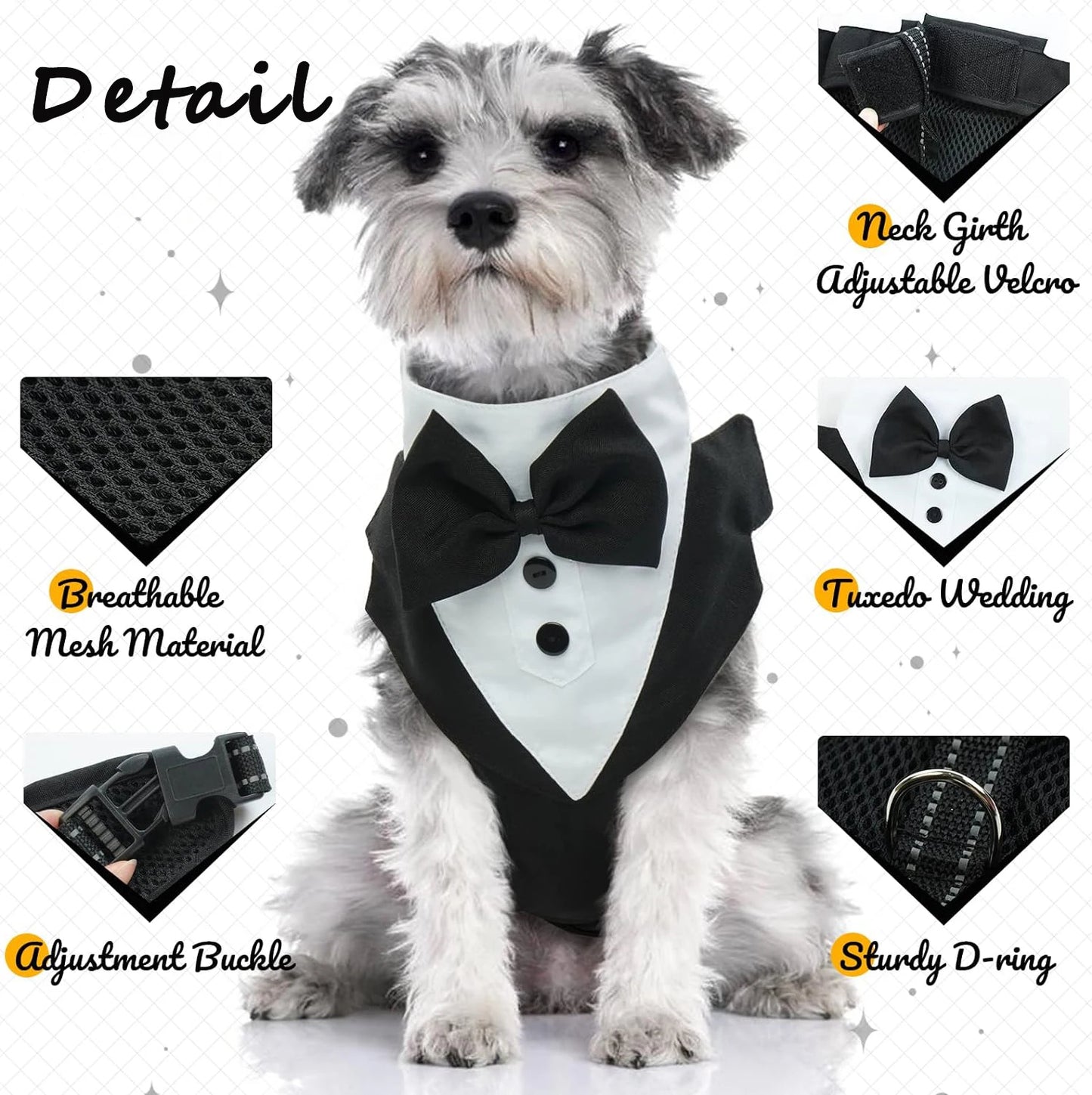 Dog Tuxedo Harness Engagement Birthday Valentines Wedding Costume Adjustable Bow Tie Pet Vest Harness for Small Medium Dogs