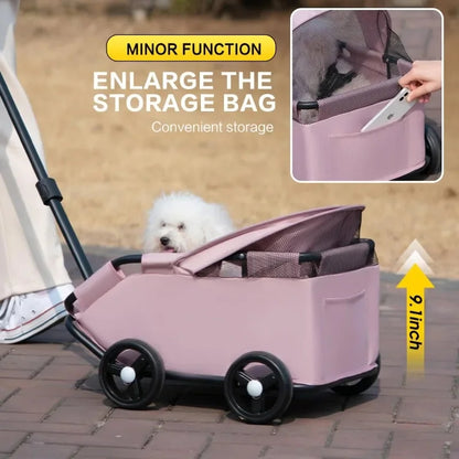 Pet Stroller with Sun Cover - Portable, Breathable, 4 Wheels, Travel Carrier for Small & Medium Pets
