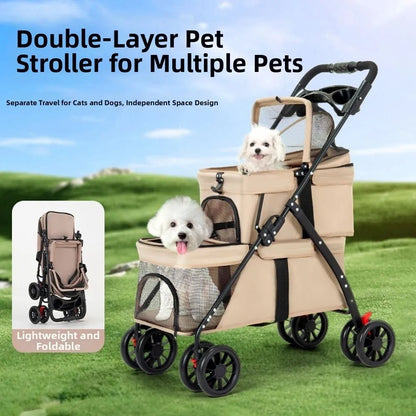 premium foldable double pet stroller 2 carriages cup holder lockable wheels UK Happy Furry