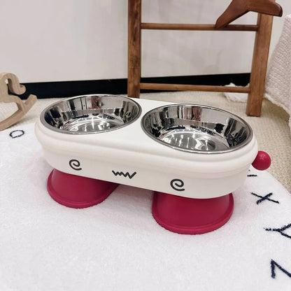 Elevated Stainless Steel Pet Bowl, Anti-Slip Anti-Tip Neck Protection Design, 2-in-1 Feeding and Watering Bowl for Cats and Dogs