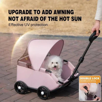 Pet Stroller with Sun Cover - Portable, Breathable, 4 Wheels, Travel Carrier for Small & Medium Pets