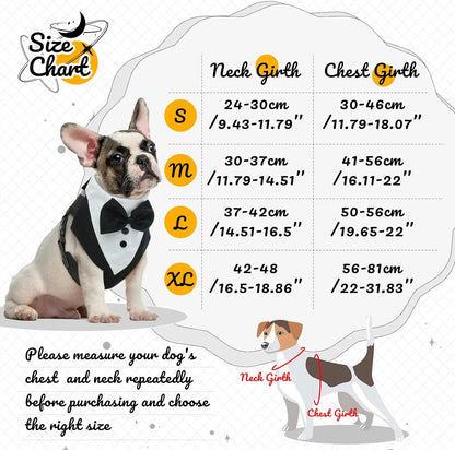 Dog Tuxedo Harness Engagement Birthday Valentines Wedding Costume Adjustable Bow Tie Pet Vest Harness for Small Medium Dogs